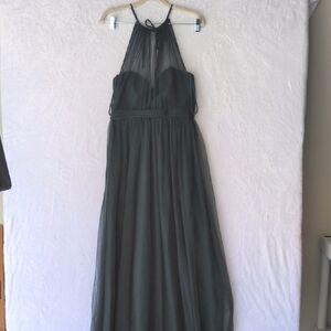 Amsale Women's Turquoise Mesh Halter Tulle Bridesmaid Dress‎ Size S